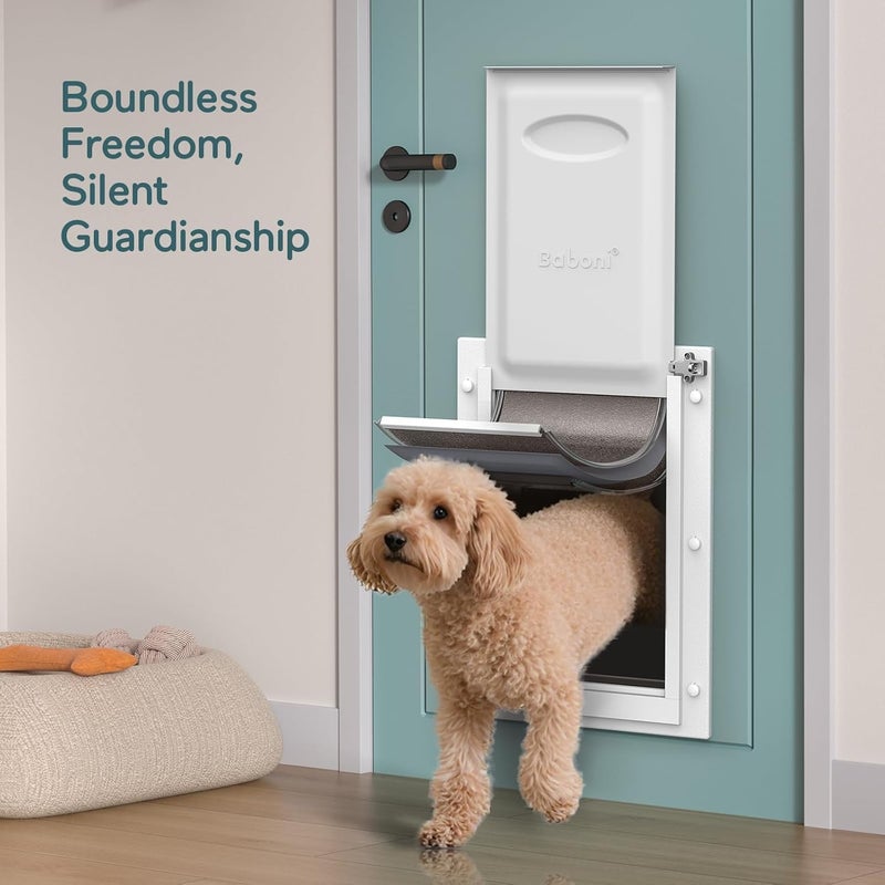 baboni 3-Flaps Pet Door for Interior and Exterior Doors, Durable Plastic Frame and Telescoping Tunnel, Aluminum Lock/Metal Panel, Strong Magnetic Flaps, Never Rust Dog Door (Pets Up to 40 Lb) -Medium - Image 3